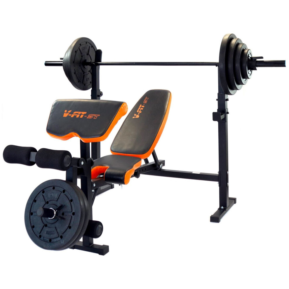 V-fit Olympic Weight Bench & 100kg Olympic Weight Set 